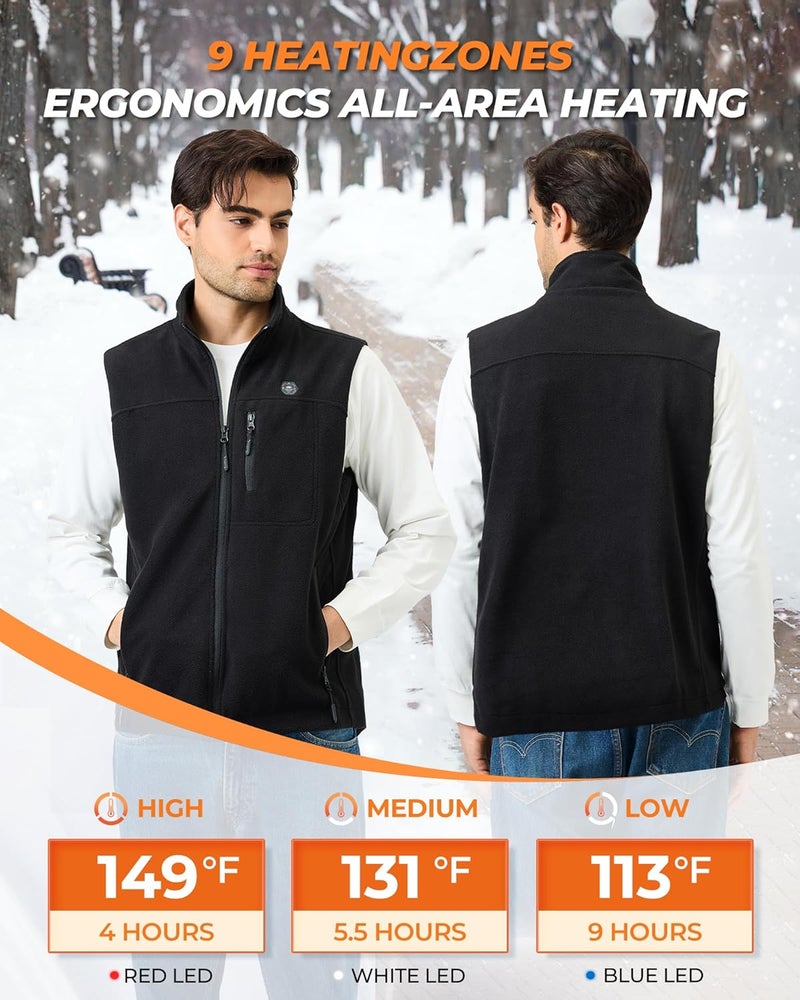 GOTOBI Store Fleece Heated Vest for Men with 16000mAh 7.4V Battery, Ergonomics Heating System, 9 Heating Zones Vest for Skiing - Image 2